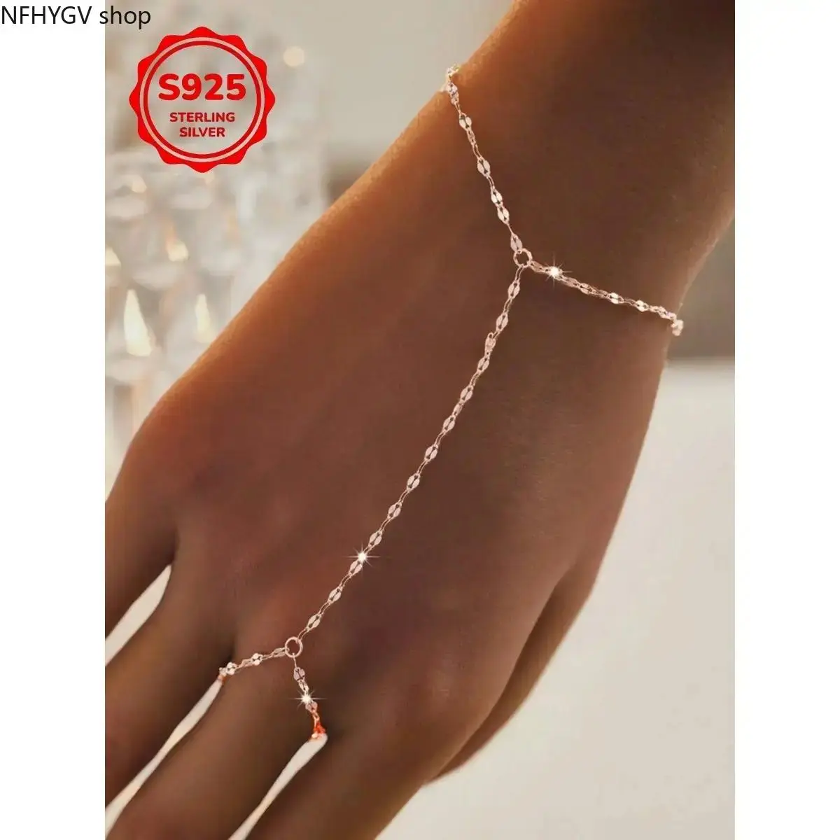 Women S925 Silver Chain Link Bracelet & Ring Jewelry Set, All Season Versatile Hand Ornament, Ladies Statement Jewelry For Party Daily Styling & Birthday Gifting Use