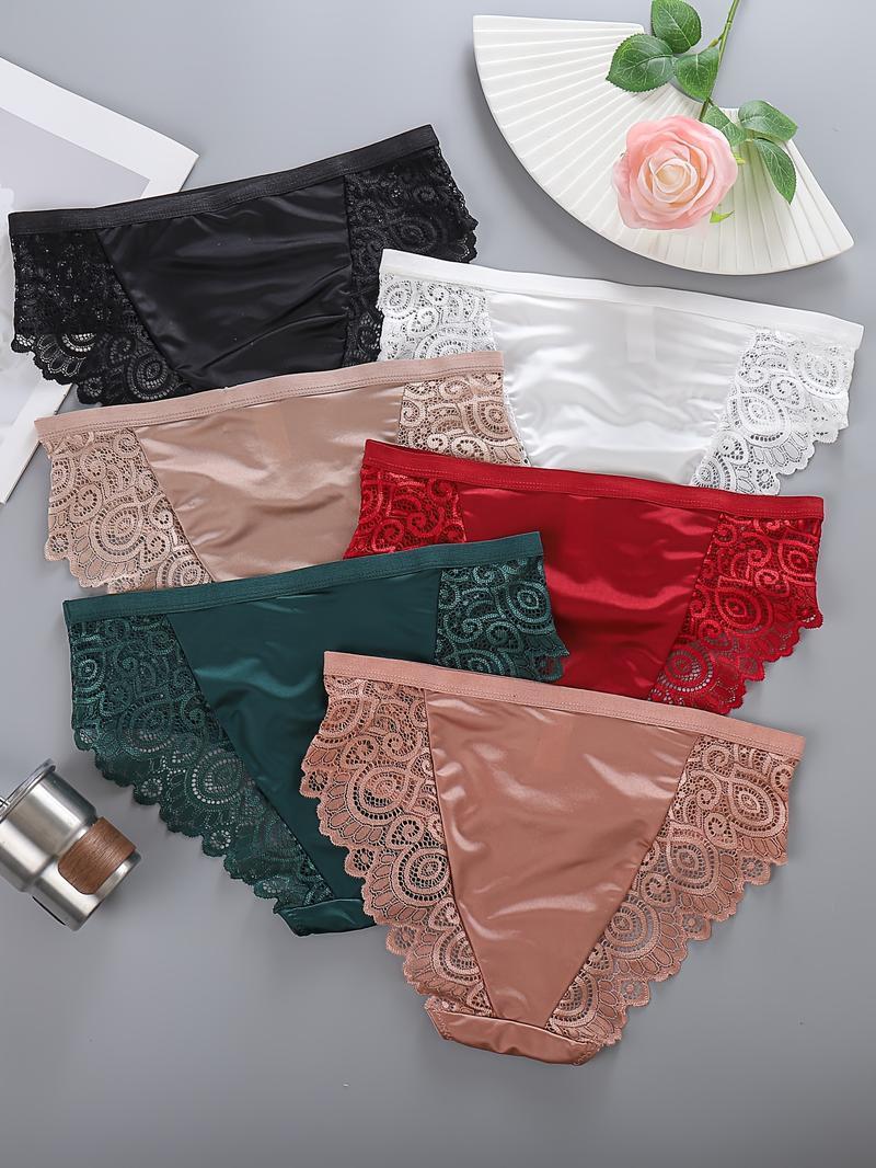 Valentine’s Day Gift for Her 6PCS Women’s High Waist Lace Panties Set | Soft Breathable Floral Design Elegant Underwear | Multiple Colors Bridal & Daily Wear All Seasons Comfortable Intimates