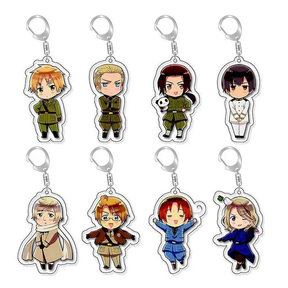8 Pcs/Set Anime Axis Powers Action Figures KeyChain Feliciano Varga Ludwig Kiku Honda Alfred F. Jones PVC Model Kid Gift Toy