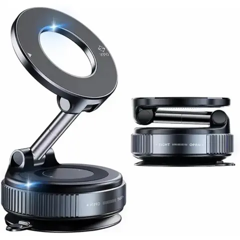 Magnetic Car Phone Mount, Strong Vacuum Suction Cup Holder, Foldable Dashboard Stand, Interior Auto Accessories, Compatible with All Smartphones & Vehicles