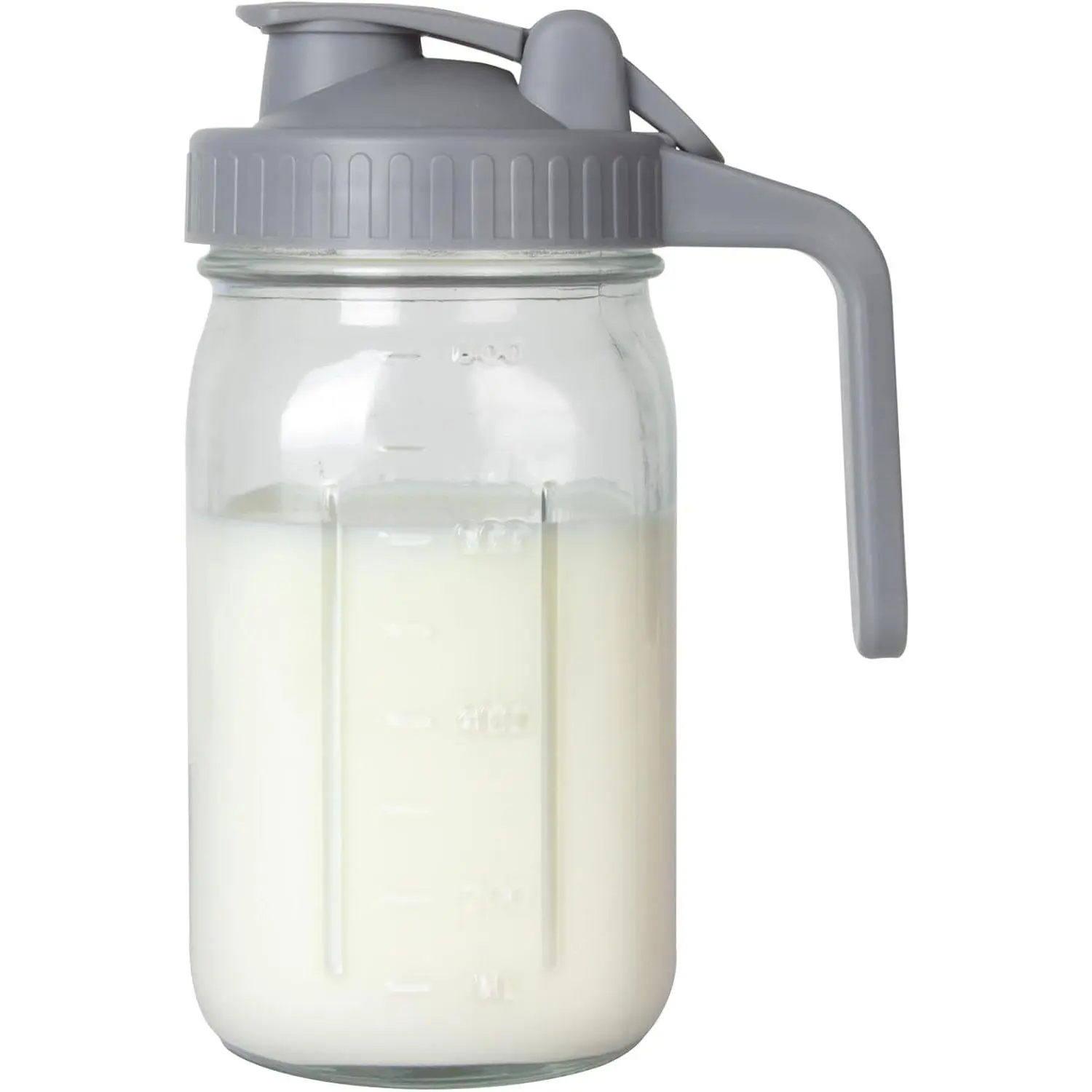 Breast Milk Pitcher 32oz Glass Pitcher with Lid, Formula Pitcher Leakproof Drip-Free Spout, Wide Mouth Mason Jar Pitcher for Easy Pouring, Dishwasher Safe Breastmilk Storage Pitcher