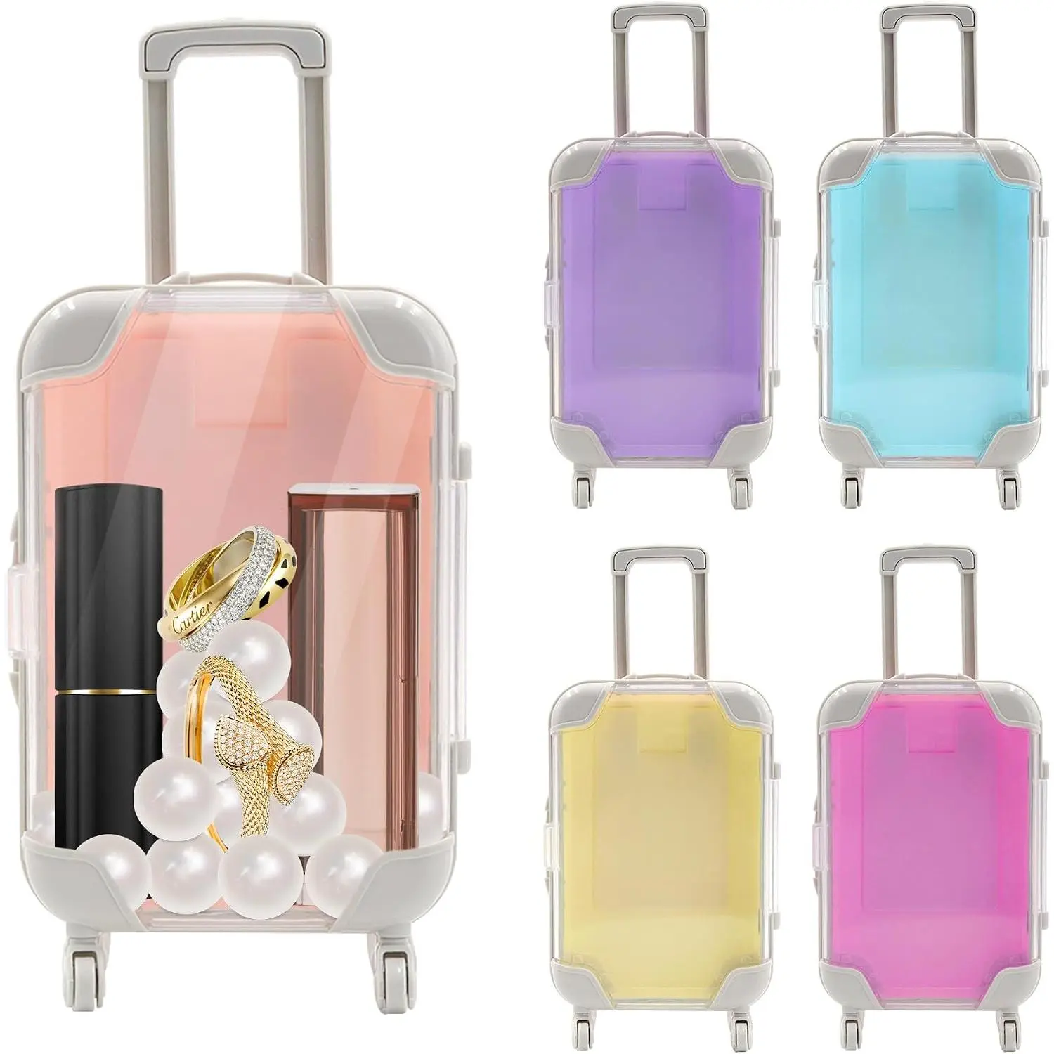 5 Colors Mini Suitcase  Box, Clear Mini Luggage Party Favor for Candy Storage, False Eyelashes Tray, Plastic  Suitcase Party Favors for Wedding, Birthday, Travel Decorations (5 Colors)