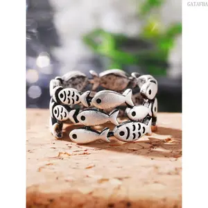 1Pc Vintage Fish Shape Ring Viral Dainty Stackable Finger Jewelry Anniversary Valentine Dating Party Luxury Gift for Women