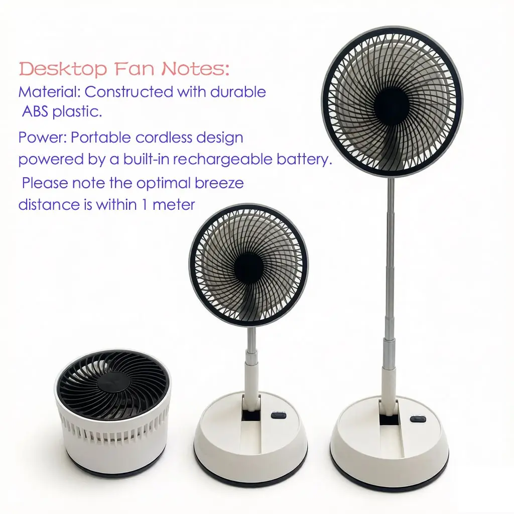 Portable USB Rechargeable Desk Fan, 180-Degree Rotatable Fan with Remote Control and 3 Speeds, USB Charging Fan for Indoor and Outdoor Use