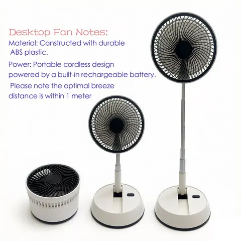 Portable USB Rechargeable Desk Fan, 180-Degree Rotatable Fan with Remote Control and 3 Speeds, USB Charging Fan for Indoor and Outdoor Use, Battery Operated Fans