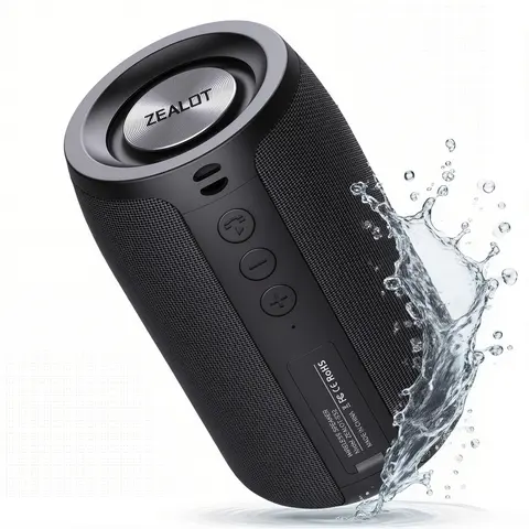 ZEALOT Portable Bluetooth Speaker, Compact Portable Audio, Wireless Stereo Speaker, Rechargeable Speaker - with Powerful Bass, IPX4 Waterproof, Supports TF Card, USB, AUX & Phones/Computers - Perfect for Home, Outdoor, Bathroom