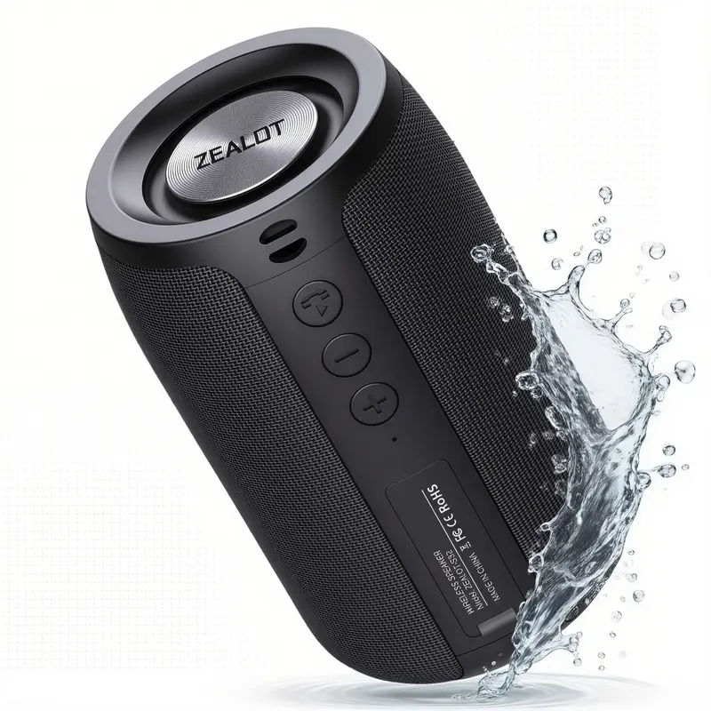 ZEALOT Portable Bluetooth Speaker, Compact Portable Audio, Wireless Stereo Speaker, Rechargeable Speaker - with Powerful Bass, IPX4 Waterproof, Supports TF Card, USB, AUX & Phones/Computers - Perfect for Home, Outdoor, Bathroom