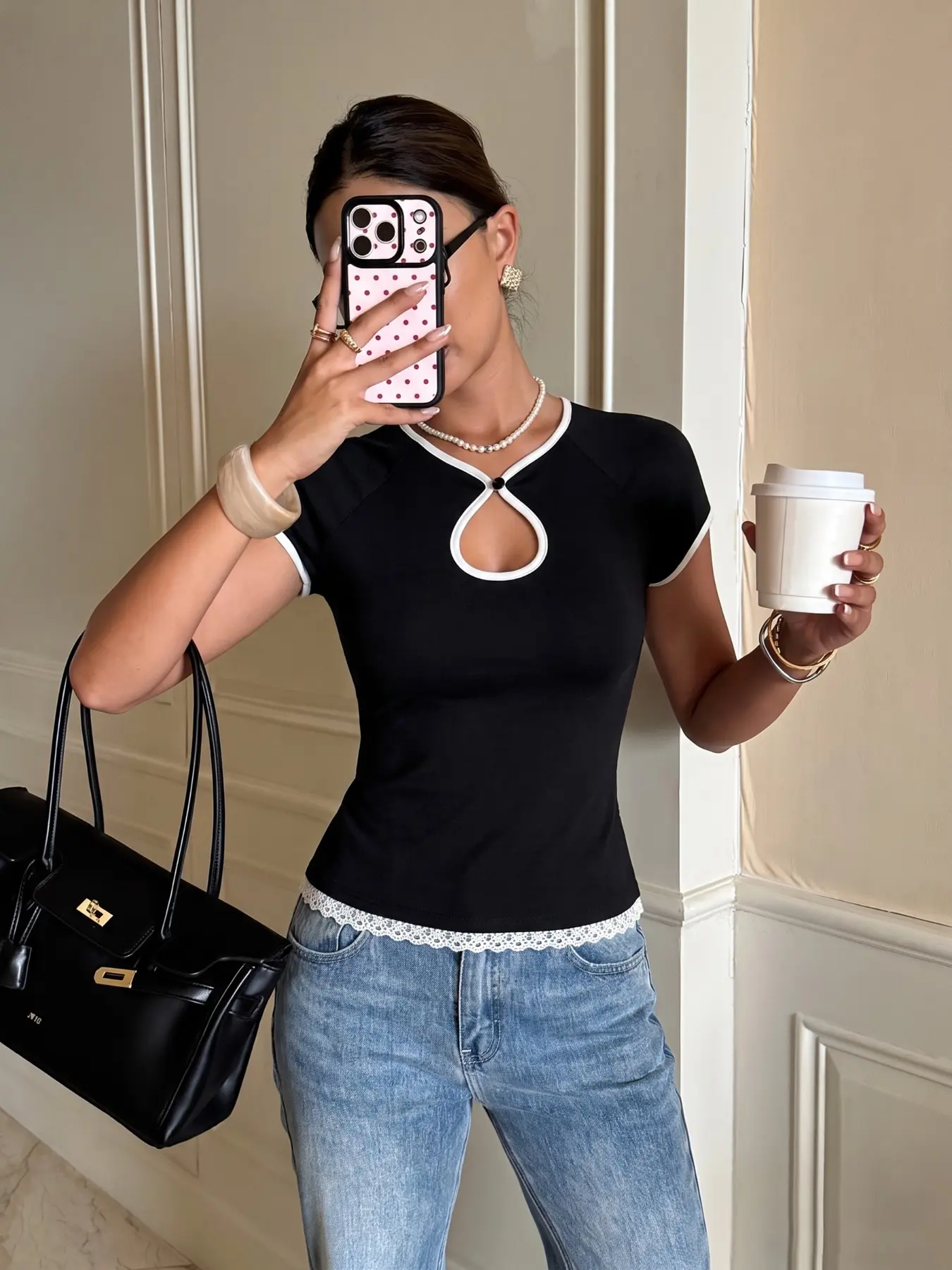 Women's Casual Qipao-Style Short Sleeve Top, Block, Lace Trim, Summer Fashion, Versatile Ladies' Shirt