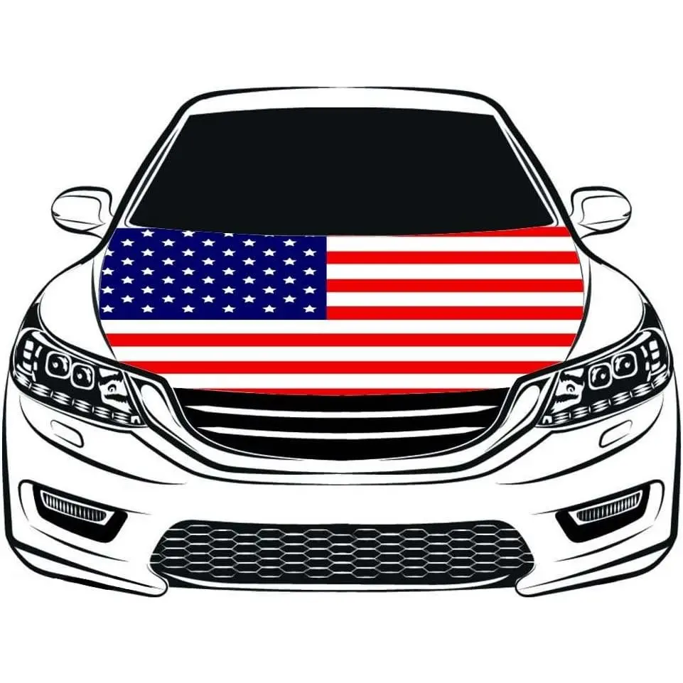US Flag Car Hood Cover - 3.3x5FT 100% Polyester Elastic Washable Fabric, Bonnet Banner, Car Accessories
