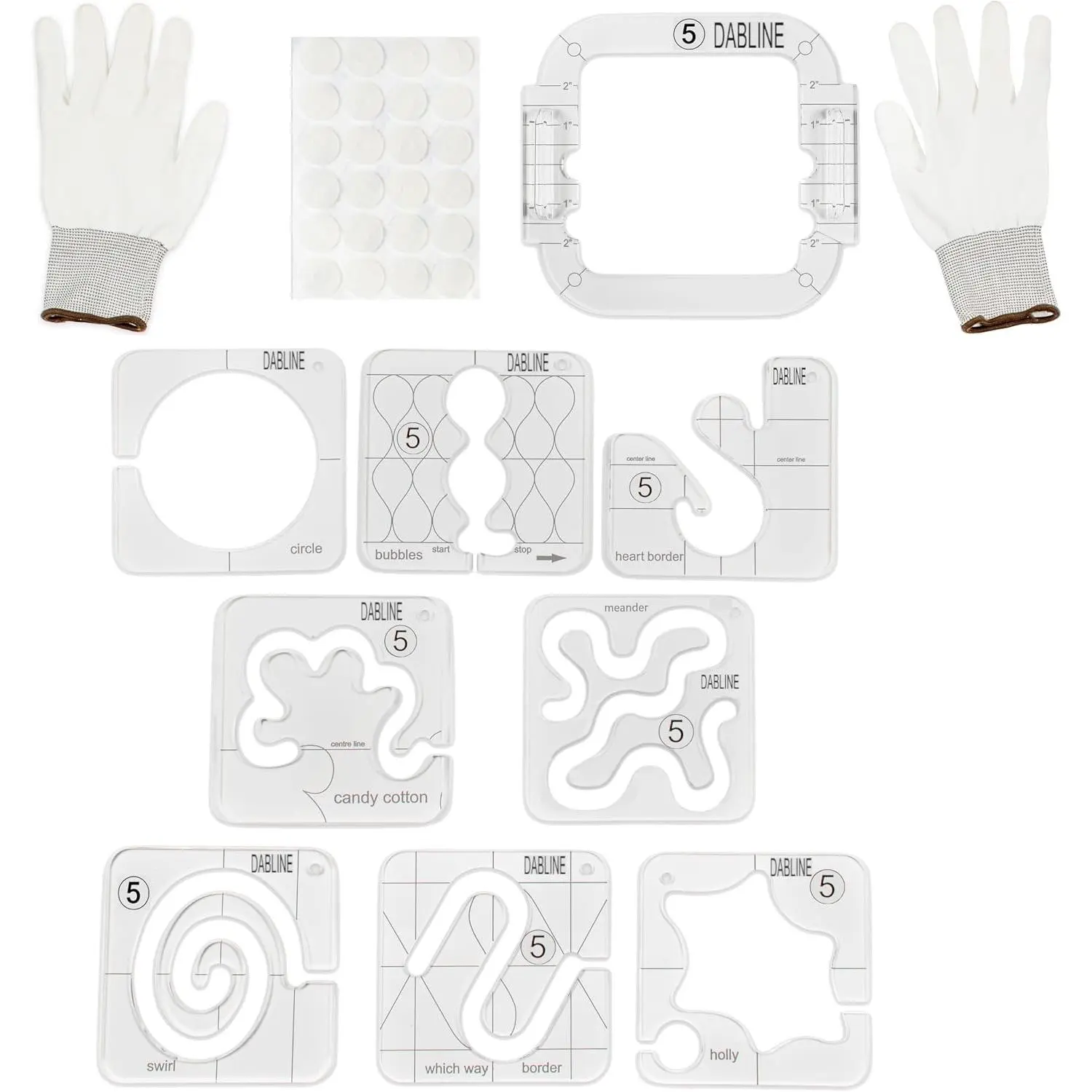 DABLINE 13 PCs Quilting Template Set Includes 8 Quilting Templates, Quilting Frame/Gloves/Stickers/Guide. Free Motion Quilting Rulers and Templates