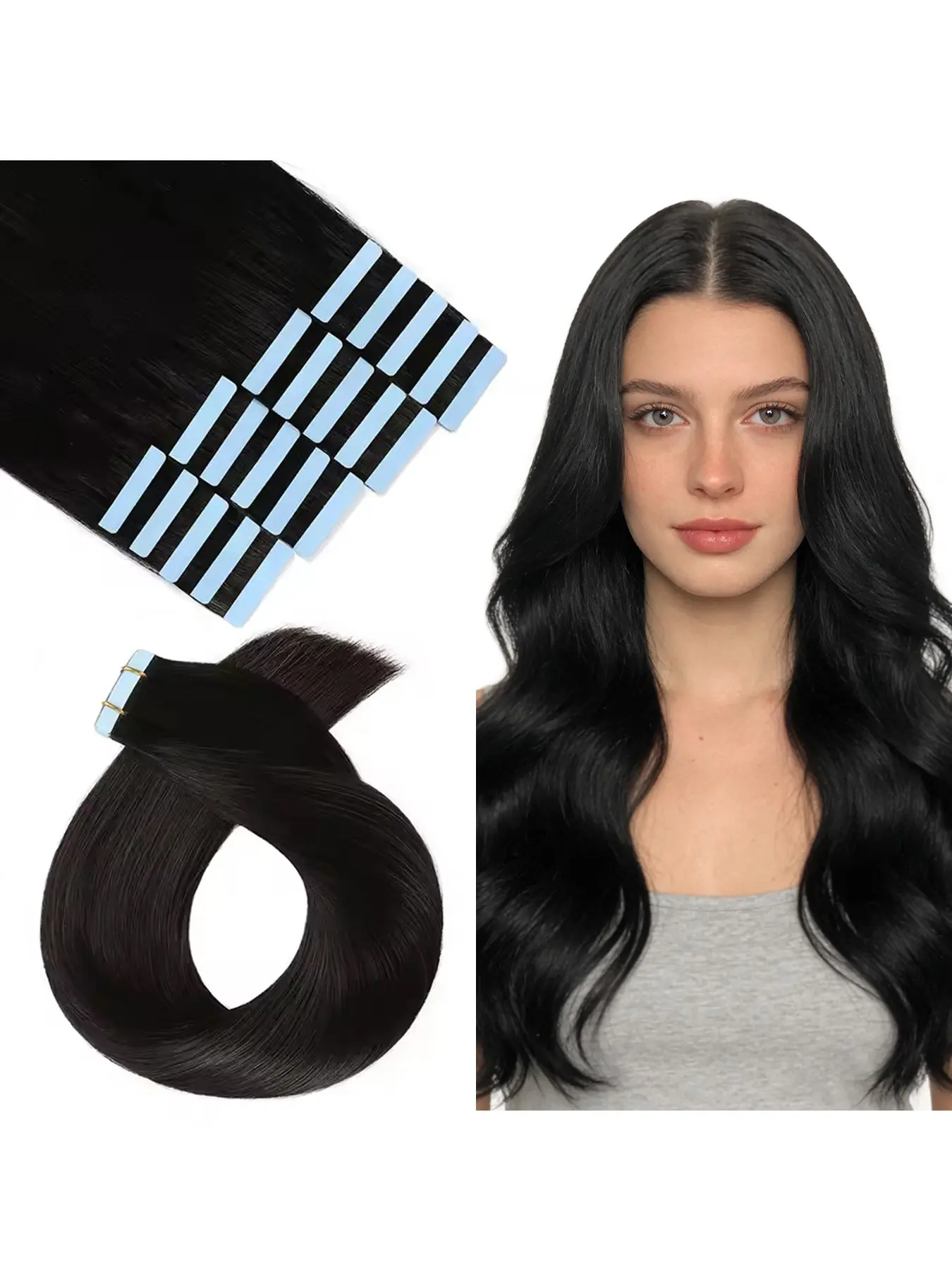 16-28 Inch Tape-In Hair Extensions 20 Pieces/50g/Pack Premium Human Hair Straight Invisible Tape Natural Adhesion Seamless Bonding Hair Pieces Realistic Hairpieces Multiple Colors