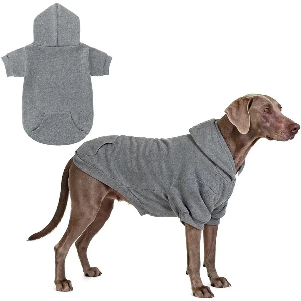 Dog Hoodie for Large Medium Small Dogs, Soft and Warm Pet Sweater with Leash Hole and Pocket Boy Girl, Puppy Fall Winter Jacket Clothes, French Pitbull Cold Weather Coat Sweatshirt, Grey XL
