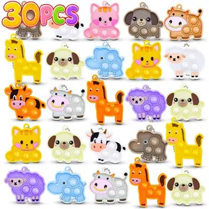 30pcs Pop It Keychain Bulk Set, Fidget Keychains Party Favors for Kids 4-8 8-12, Goodie Bag Stuffers for Kids, Bulk Fidget Toys for Classroom Prizes, Sensory Toys Treasure Boxfidget toys