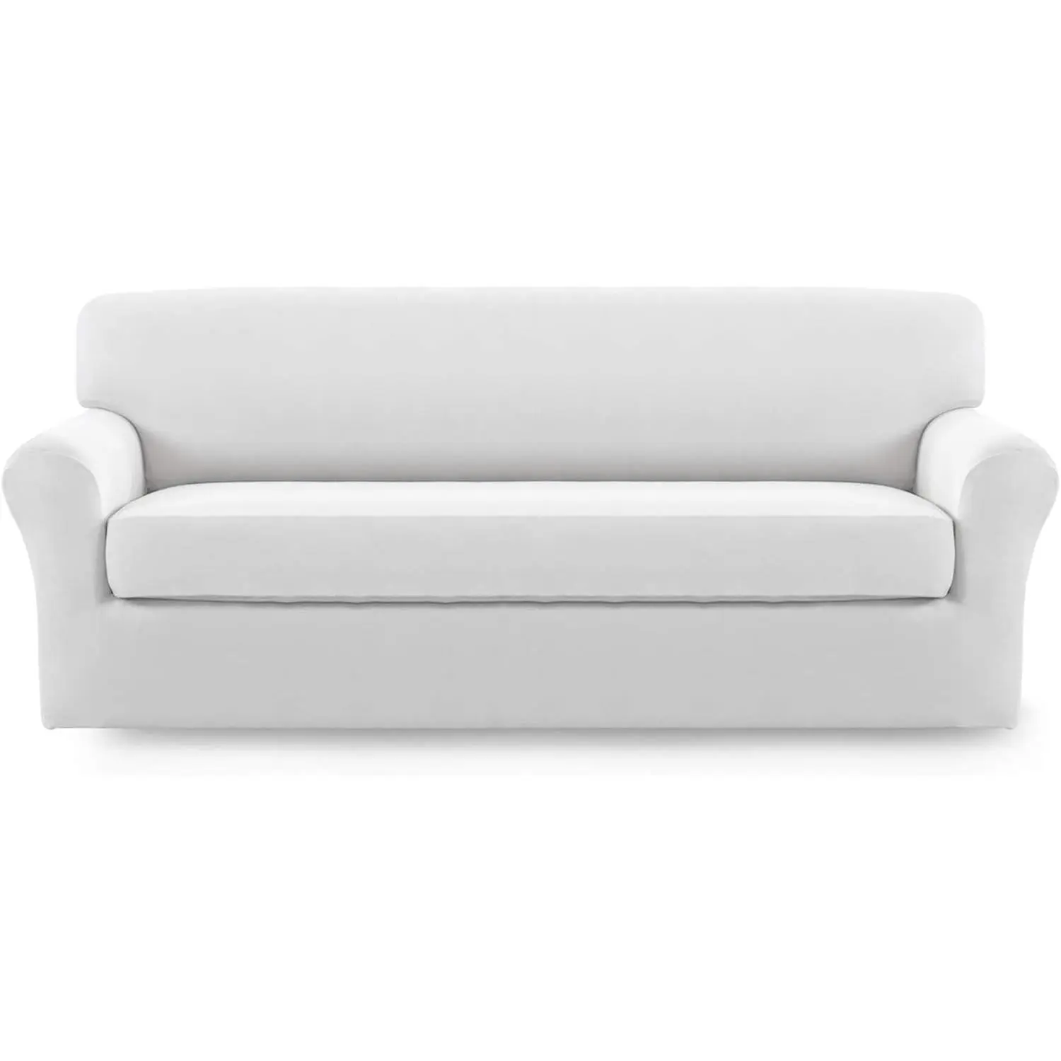 Easy-Going 2 Pieces Microfiber Stretch Sofa Slipcover – Spandex Soft Fitted Sofa Couch Cover, Washable Furniture Protector with Elastic Bottom Kids,Pet (Sofa, Snow White