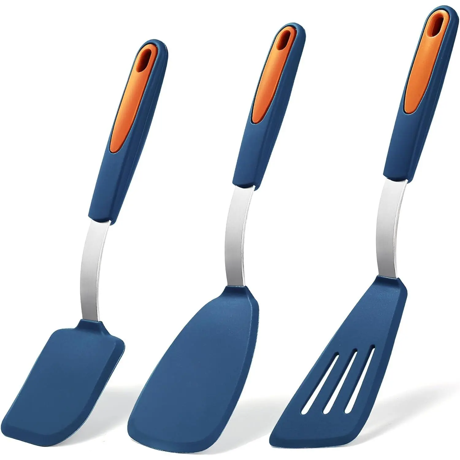 3 count  Spatula Set, Heat Resistant Flexible Turner Spatulas, Nonstick Cookie Spatula, Fish Spatula, Dishwasher Safe, Navy Blue