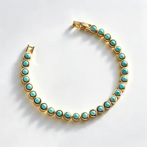 Women's Vintage Plated Copper Tennis Bracelet - Inlaid Natural Turquoise, Polished Anti-Tarnish Wear-Resistant Dainty Costume Jewelry, Minimalist Stackable Gift for Daily, Party Use