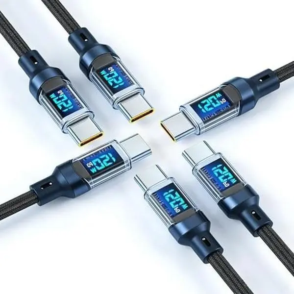USB to USB-C Cable, 5FT/1.5M & 6.6FT High-Speed 120W Charger Cords with Display, Fast Charging for Smartphone, Cellphone, Mobile Electronic Device, 2M/6.5Ft, 6Pcs 2M/6.5Ft