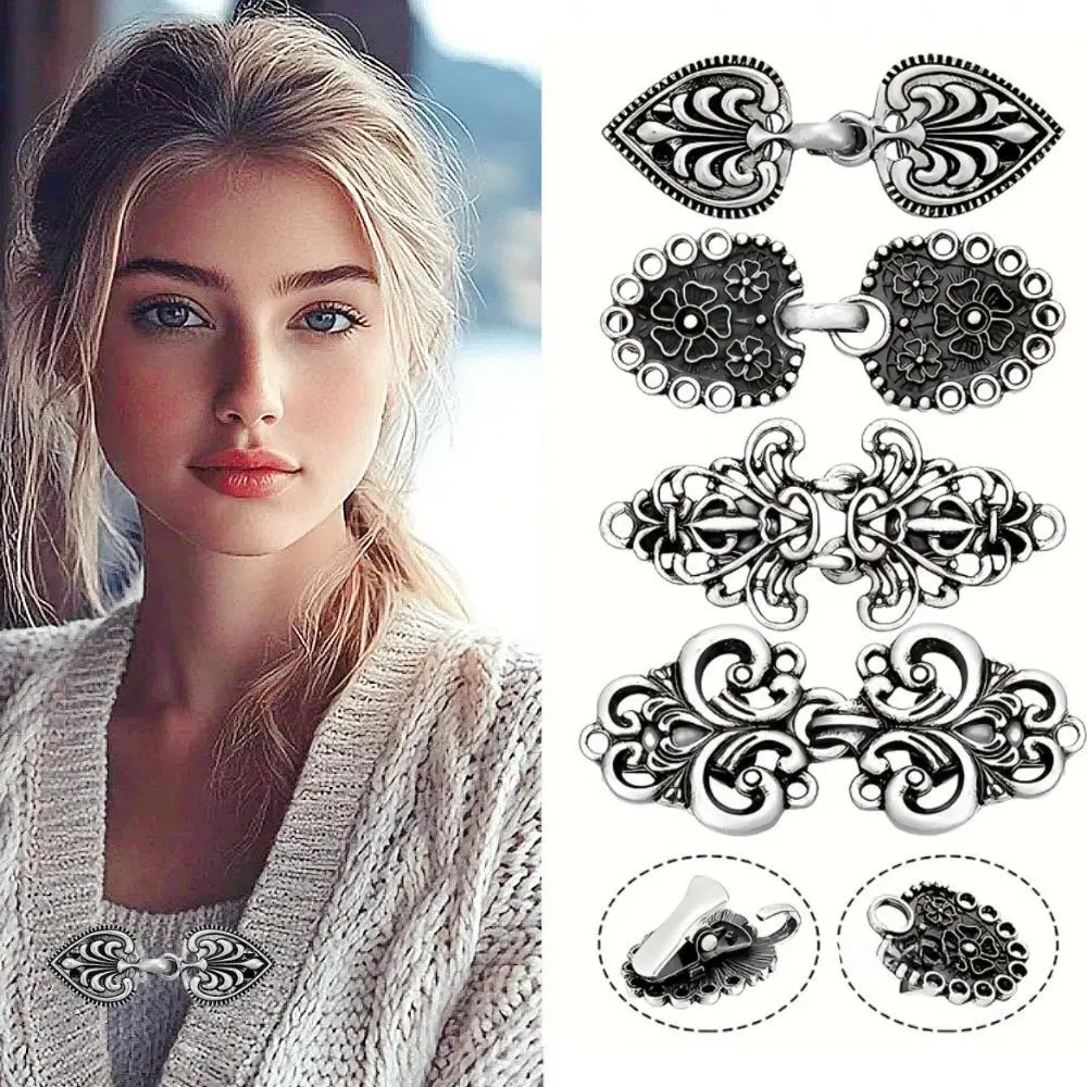 Sweater Clips Set for Women, 4-Piece Vintage Zinc Alloy Shawl and Cardigan Fasteners, 6.3cm Retro Brooches with Secure Hold, Accessories For Women, Shawl Clips, 4Pcs-2, Wedding Party, Parties, Strong Clasp, Strong Clasps