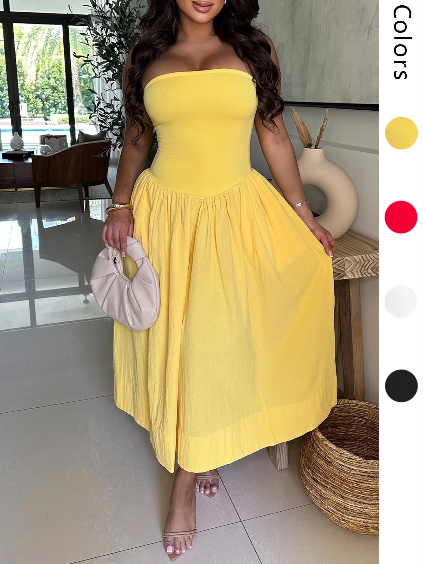 Women's Solid Color Tube Dress, Casual Strapless Dress for Summer, Women's Clothing for Daily Wear, Womenswear