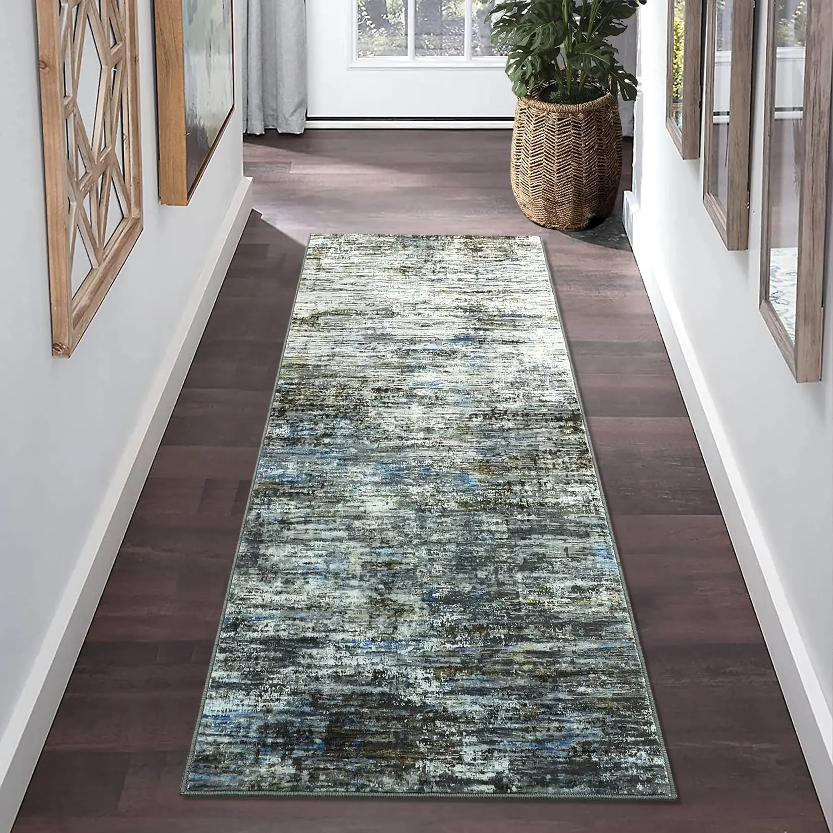 GARVEEHallway Runner Rug 2x6 Feet - Modern Abstract Design, Washable, Non-Slip, Stain Resistant Area Rug with Contemporary Aesthetic for Kitchen, Entryway, or Bedside in Blue/Grey, Navy/Taupe, and Multi Colors