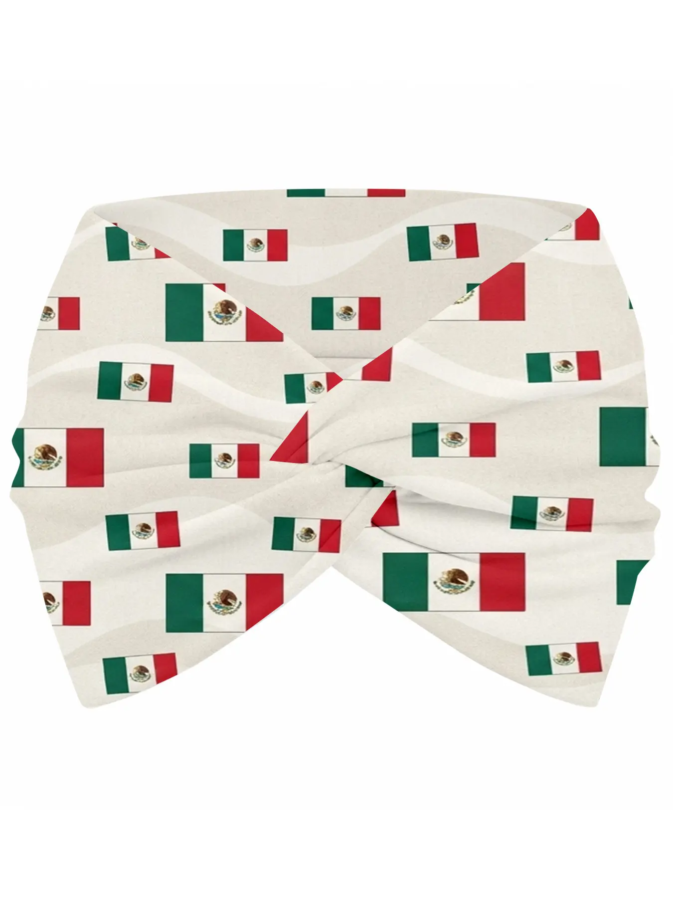 【Mexican Culture】Headband for Women – Mexican Flag Pattern with Green, White, Red & National Emblem on Cream – Perfect for Cinco de Mayo Celebrations, Cultural Festivals, Patriotic Events & Vibrant Summer Style Looks