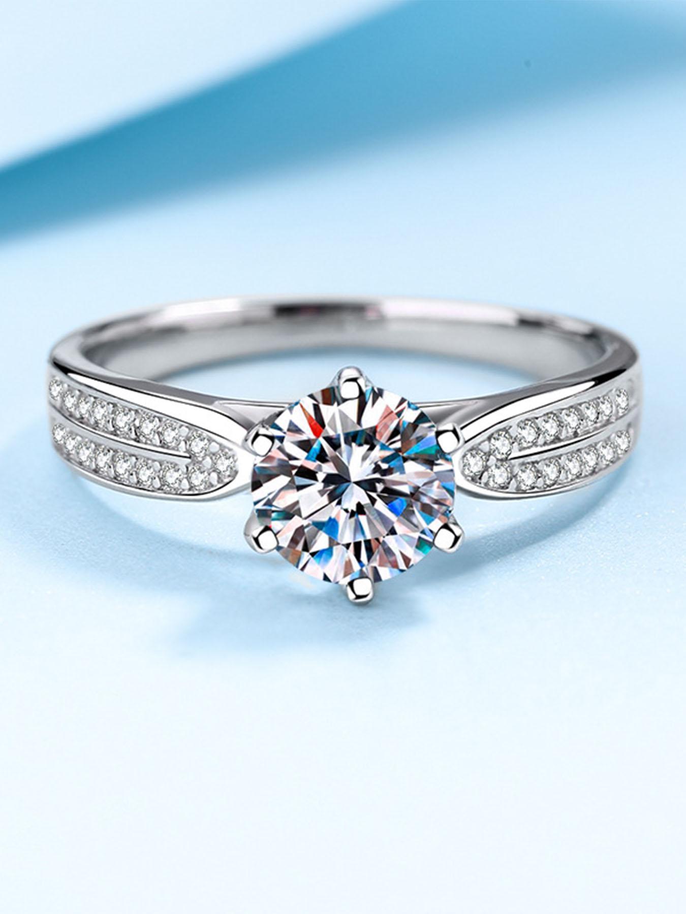 S925 Sterling Silver Synthetic Moissanite Ring, Luxury 6 Claw Setting Engagement Ring, Fashion Jewelry Accessories for Women