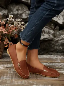 Women's new spring round-toe flat shallow slip-on shoes in solid color, simple and stylish Slip On Moccasins casual shoes suitable for commuting