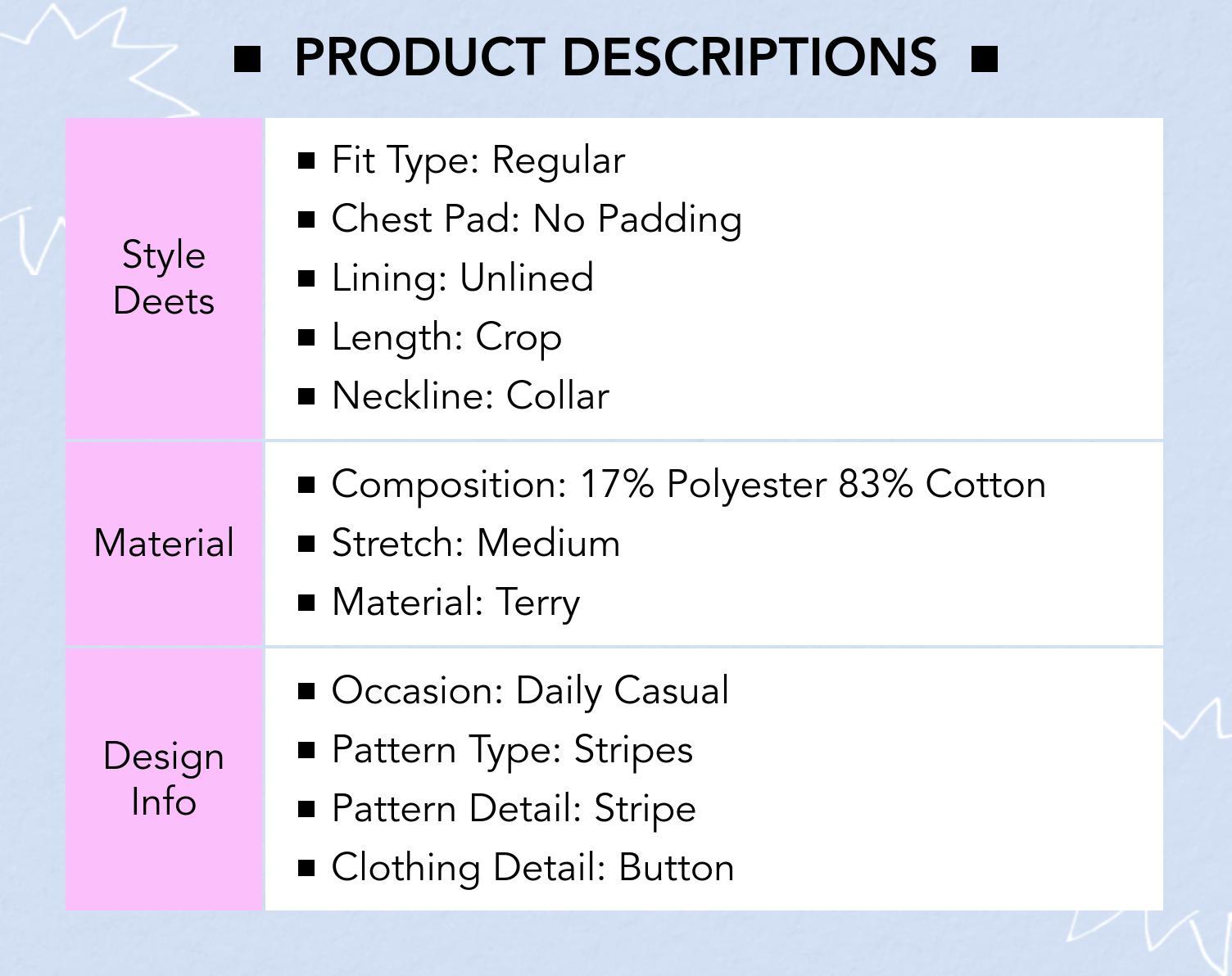 Cider [size 2-26] Terry Collar Striped Button Crop Short Sleeve Tee