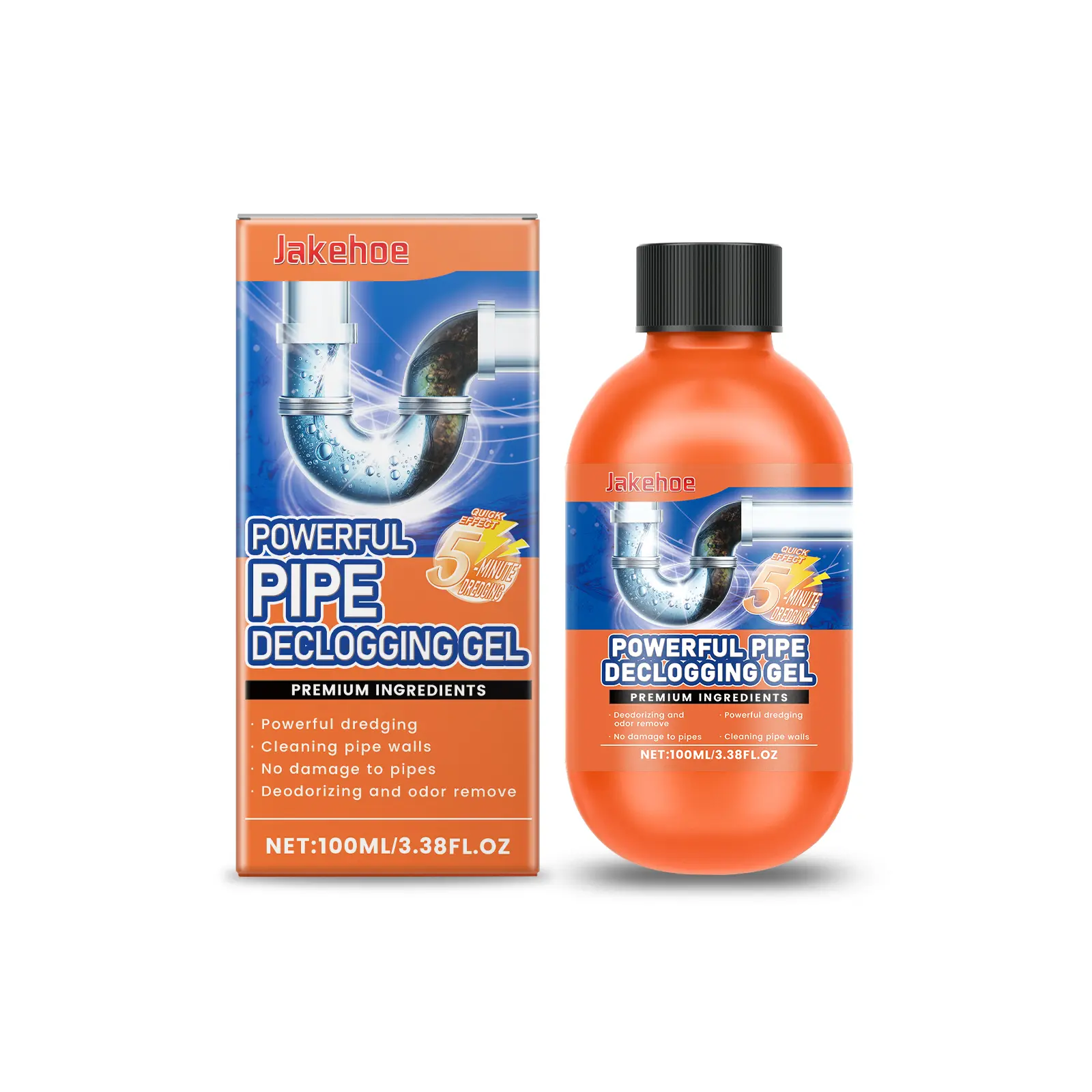 Jakehoe Household Alkaline Drain Opener - 100ml Quick-Dissolving Pipe Cleaning Detergent for Kitchen Drain, Sink Pipes, Drain Cleaner