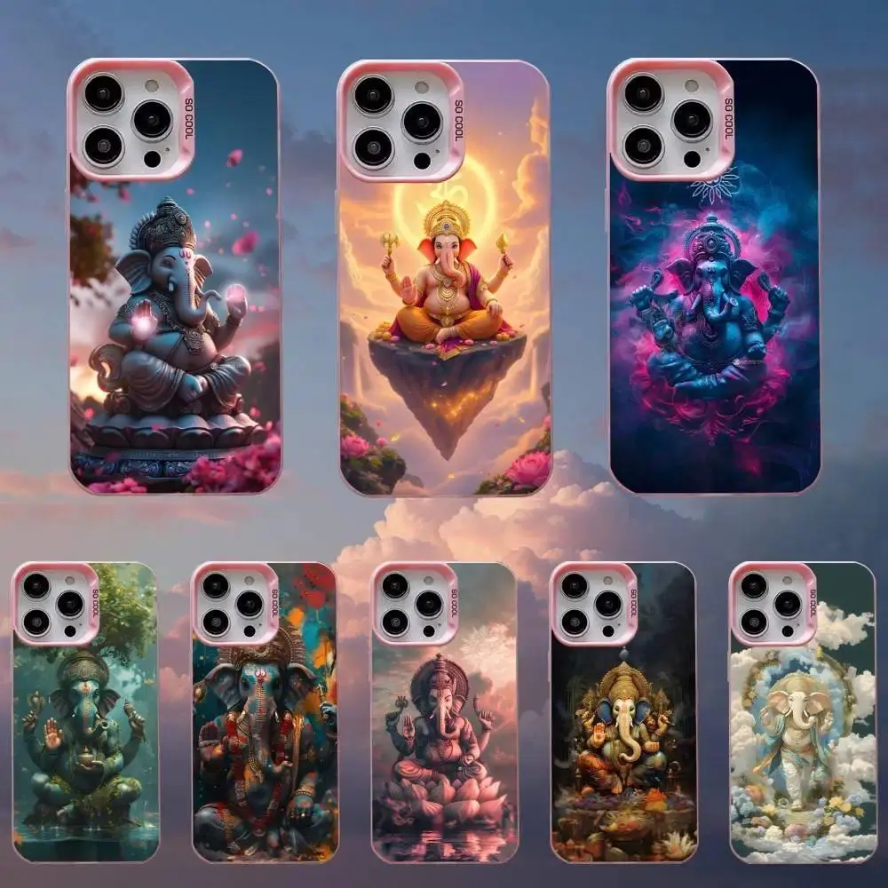 Ganesh Elephant God India Phone Case For iPhone 11-17 Pro Max/Plus & Samsung Galaxy S23-S25 Pink Matte Silicone Cover