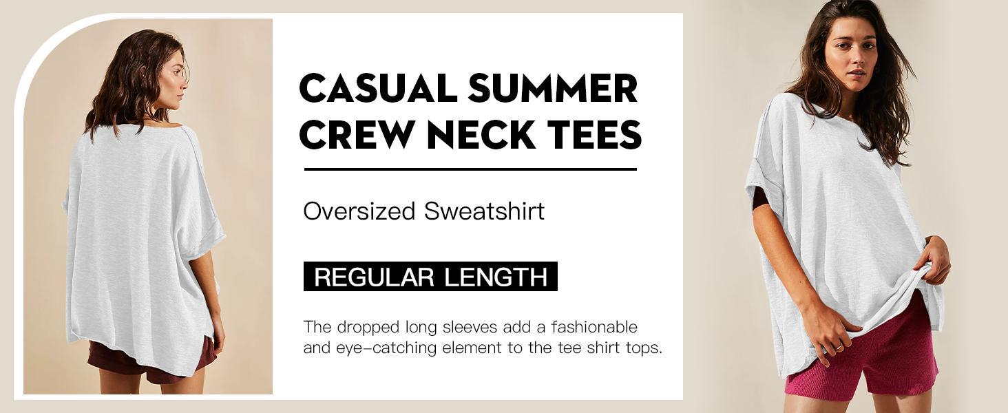 【NEW】Imily Bela Women's Oversized T Shirts Casual Summer Crew Neck Loose Dropped Short Sleeve Side Slit Hem Blouse Tunic Tops Comfort