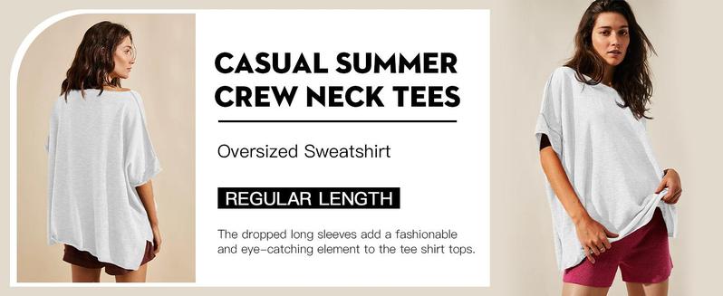 【NEW】Imily Bela Women's Oversized T Shirts Casual Summer Crew Neck Loose Dropped Short Sleeve Side Slit Hem Blouse Tunic Tops Comfort