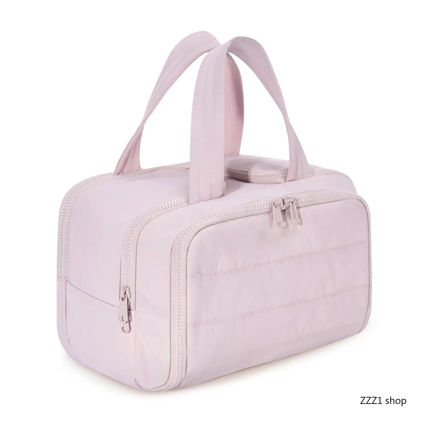 Women's Large Nylon Quilted Puffer Portable Makeup Pouch - Water-Resistant Adults' All-Seasons Gym Toiletry Bag with Double Handles, Casual Cute Overnight Accessory Gift