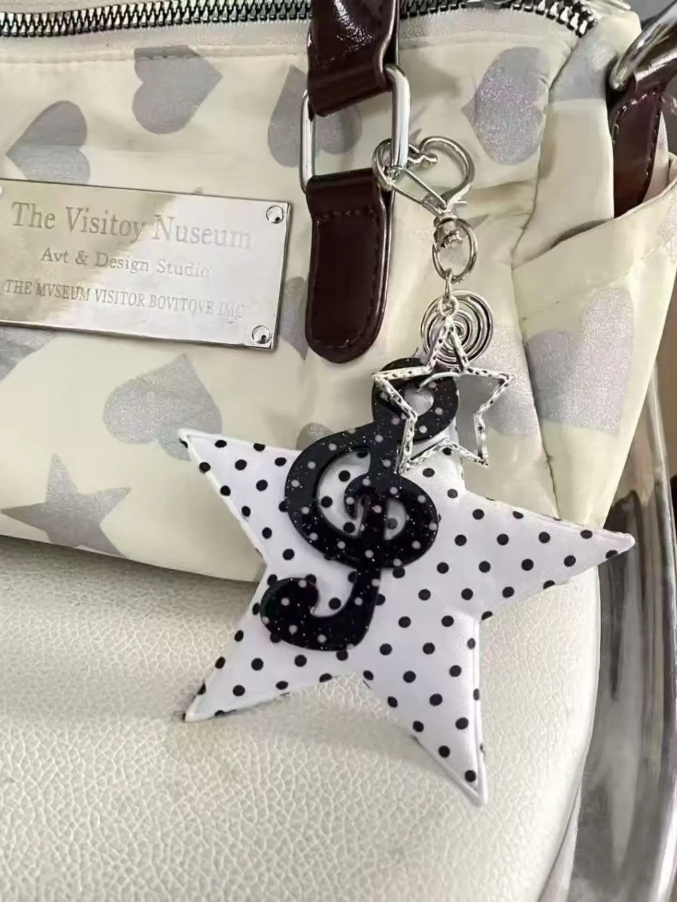 Korean Dot Star Keyring, Glitter Music Note Pendant, Minimalist Y2K Girly Key Accessory, Gift for Music Lovers, Sparkling Keychain
