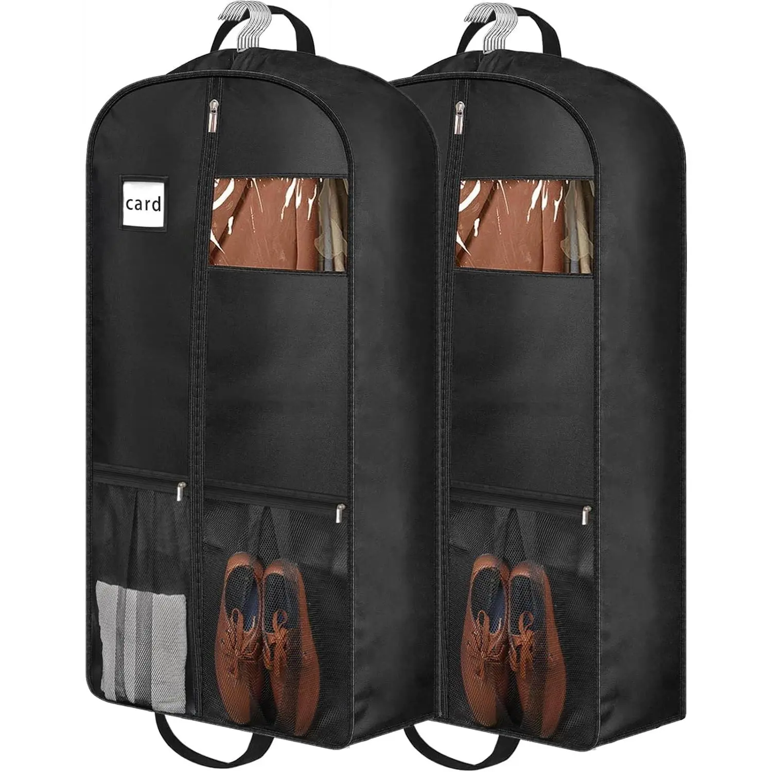 43" Heavy Duty Garment Bags 2 Pack - 6.5" Gusseted Suit Bags for Travel & Closet Storage, Hanging Clothes Bag with 2 Handles & Pocket, Mens Suit Cover for Shirts Coats Dresses