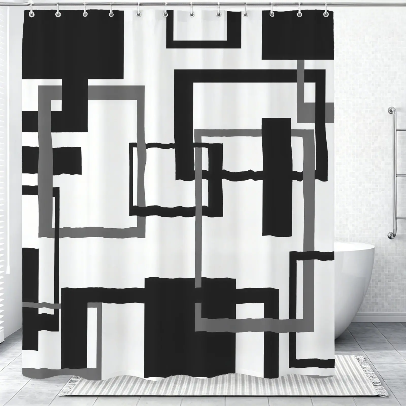 Simple Single-Sided Printed Waterproof Shower Curtain, Home Bathroom Partition Curtain