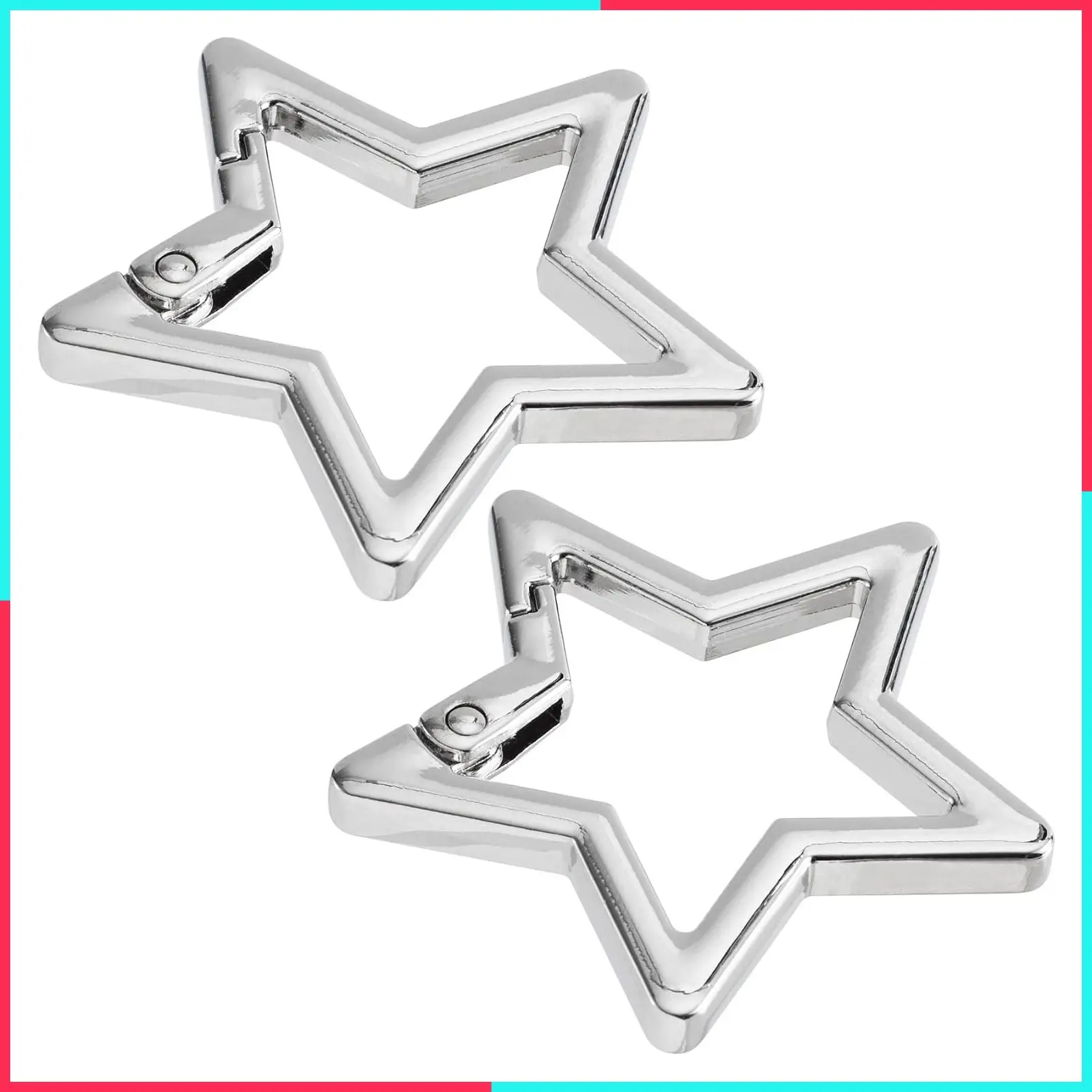 2 Pack Star Shaped Carabiner Clip, Heavy Duty Zinc Alloy Keychain with 2 Sizes for Camping, Hiking, Fishing