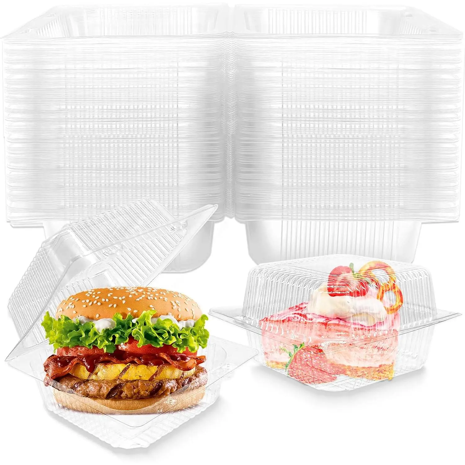 50 Pack Clear ClamShell  Containers,Square Slice Cake Container with Hinged ,Disposable Plastic To Go Containers with Clear ,Clamshell Takeout Tray for Pastry,Salad,Dessert