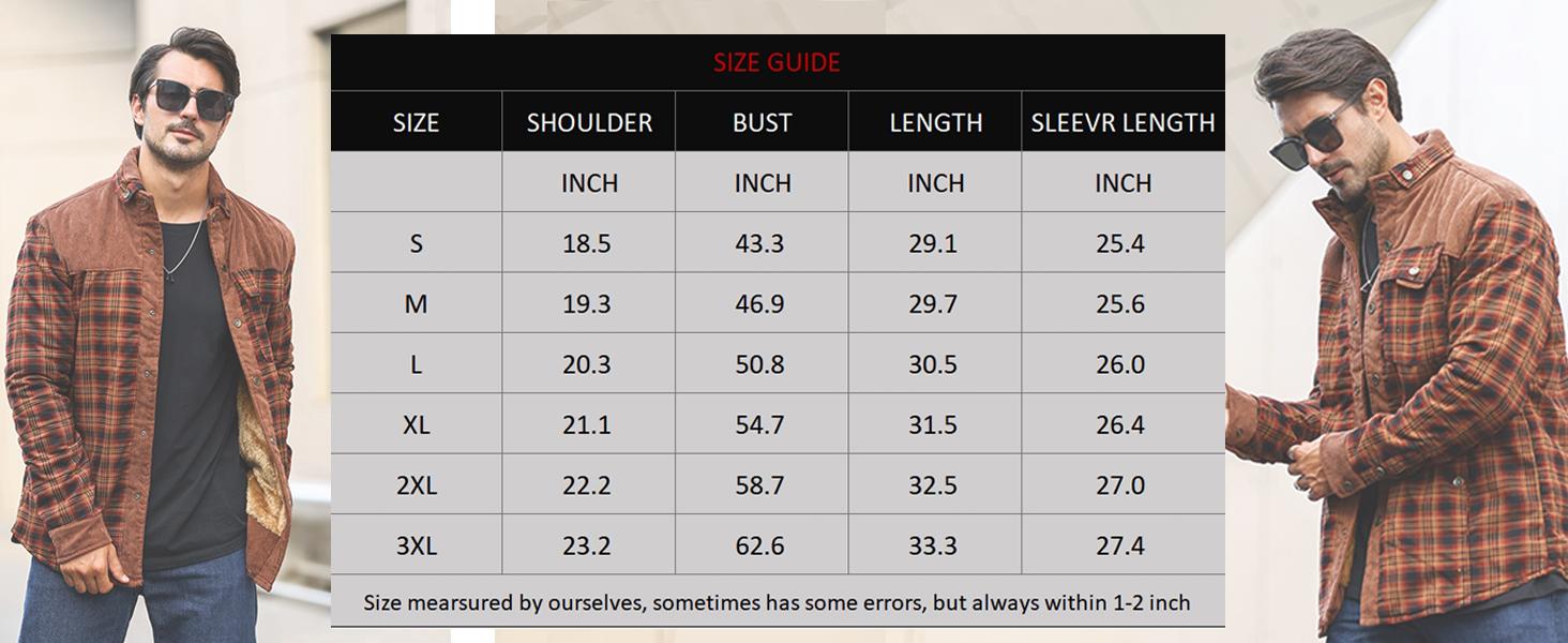 Men's Corduroy Plaid Sherpa Lined Flannel Shirt Jacket Fleece Coat