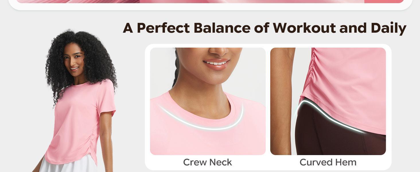 Baleaf Womens Short Sleeve Workout Tops Side Ruched Yoga Shirts UPF 50 Sun Protection Soft Athletic Tees for Outdoor Running