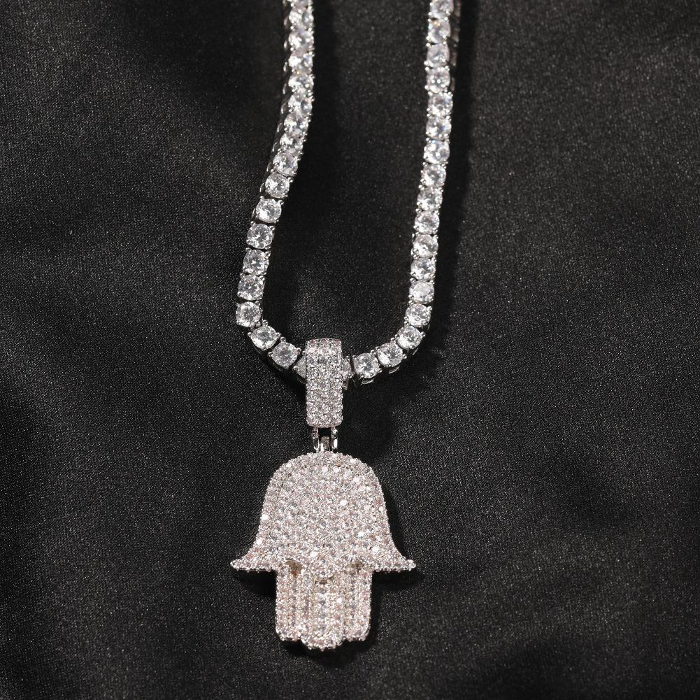 [ICE HUE]18K Gold Vacuum Plated Copper with 5A+ Sri Lanka Zircon Hamsa Hand Design Pendant With Necklace Miami Italy Mexico & Micro Inspired for Women & Men Luxury Jewelry,Daily Wear,Casual Fashion,Gift Idea,Chicano,Classic,Hip Hop,Simple,Sporty Style