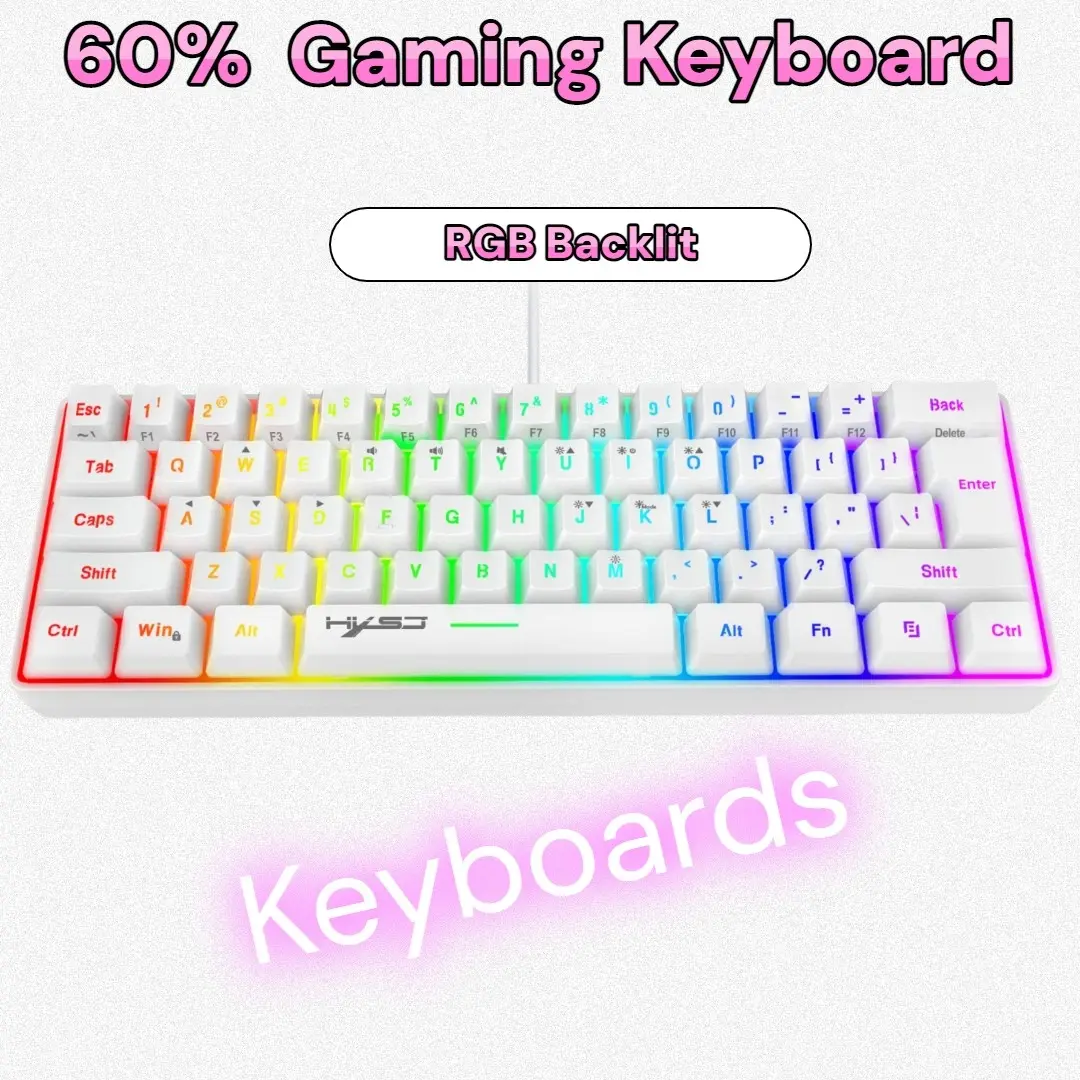 Mini 60% Gaming Keyboard, 61-Key Wired RGB Backlit Compact Keyboard, Portable Multi-Device Keyboard, Ideal for Laptops, Desktops, Pcs