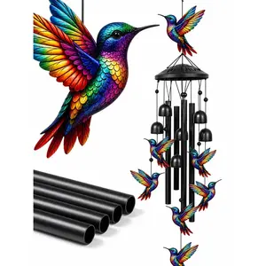 Hummingbird Wind Chimes Outdoor, Rainbow Metal Wind Chime with Bells, Sympathy Memorial Gift for Loss of Loved One, Unique Garden Gifts for Women, Mom, Grandma, Patio Porch Yard Hanging  accessory decor