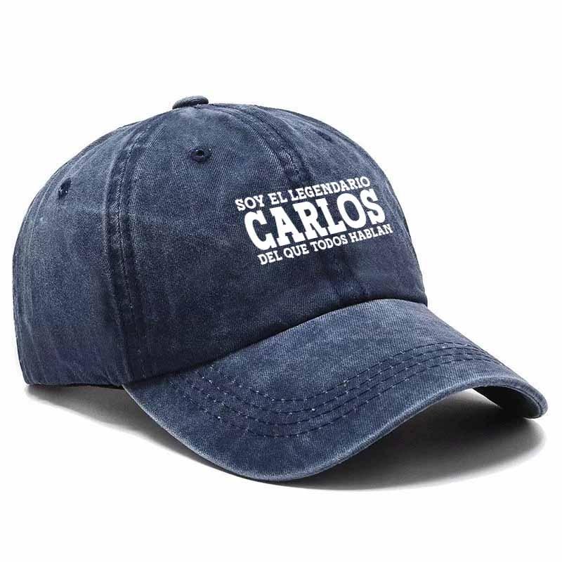 Carlos Legend Baseball Cap - Black with White Text, Adjustable hat, Breathable Mesh Back, Perfect for Outdoor Travel & Casual Wear, Outdoor Headwear |   Adjustable Cap |   Durable Headgear
