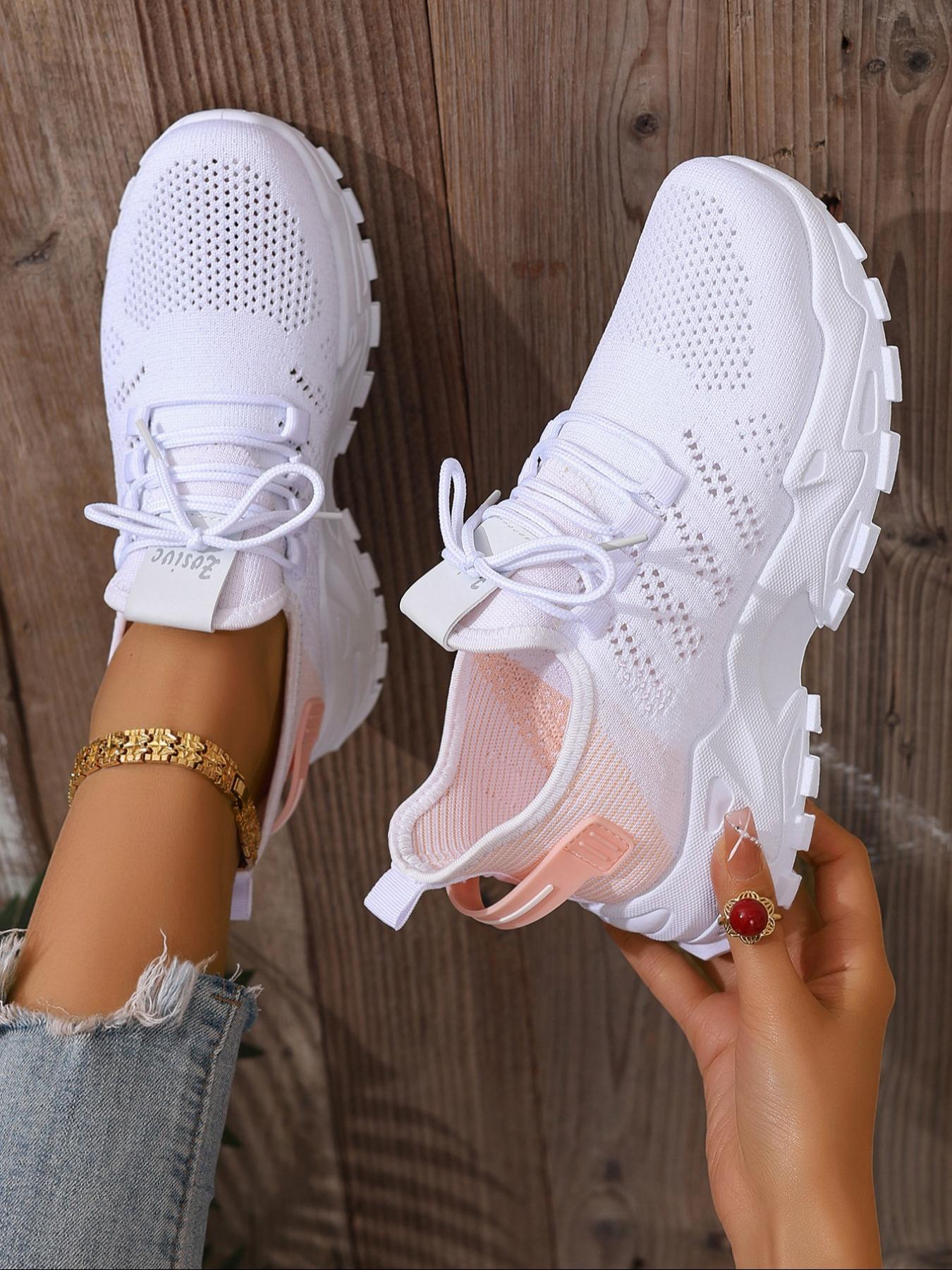 Women's Fashionable Lace Up Low Top Sneakers, Casual Comfortable Breathable Sports Running Shoes, All-match Basic Shoes for Daily Wear, Casual Running Footwear