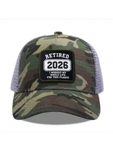 Retired 2026 Plaque Camouflage Mesh Baseball Cap for Men & Women - Adjustable Snapback Trucker Hat, Breathable Back for Hiking, Fishing, Camping, Golf & Casual Outdoor Attire Camouflage Random