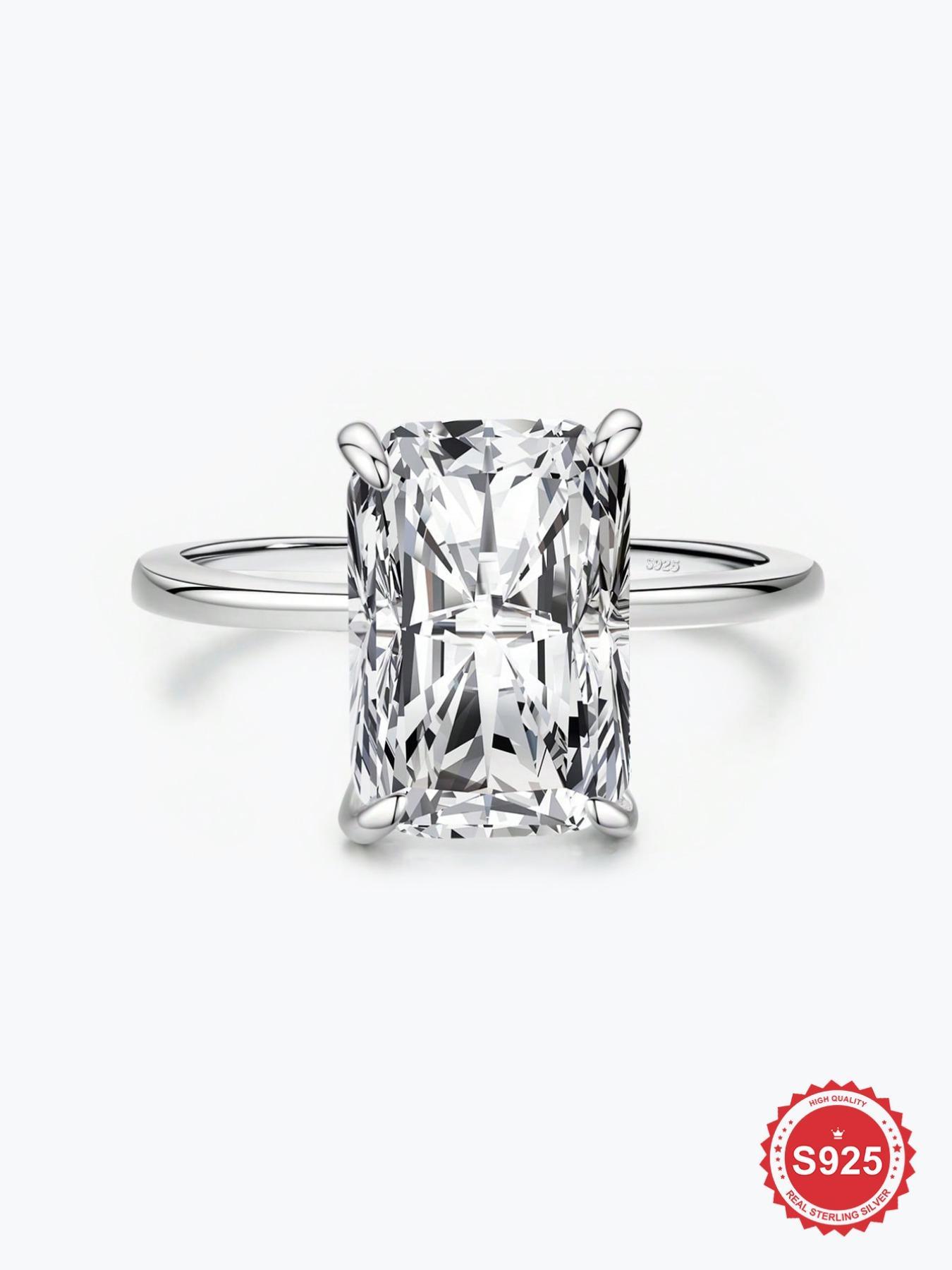 S925 Sterling Silver Square Shaped Artificial Zircon Engagement Ring, Luxury Promise Wedding Ring for Women, Elegant Jewelry for Women, Emerald Cut Solitaire Ring