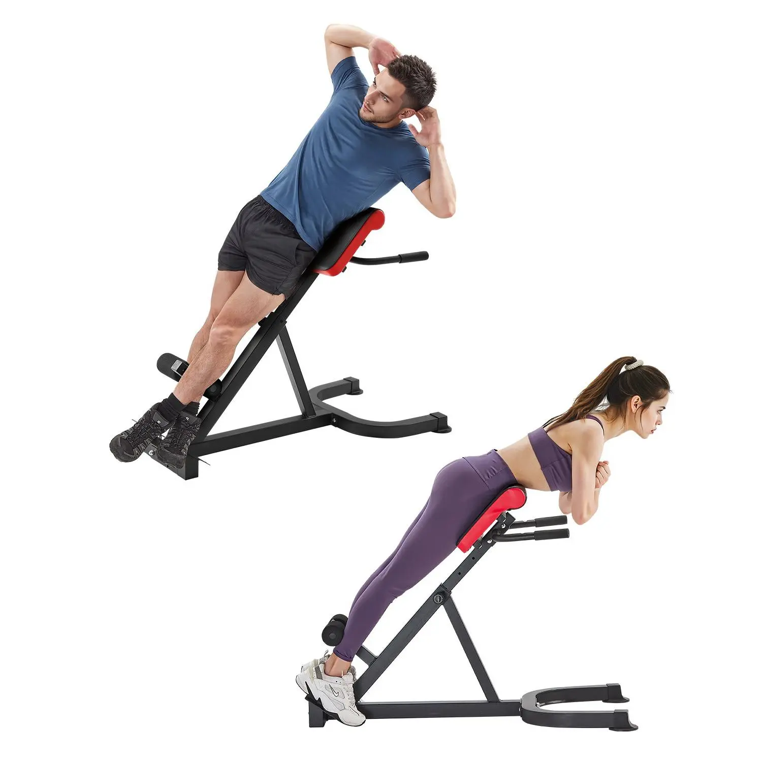 VEVOR Roman Chair Hyperextension Bench, 300 lbs Capacity Adjustable Machine, Multi-Function Fitness Equipment for Glutes, Back & Core Workouts, Home Gym Weight Bench