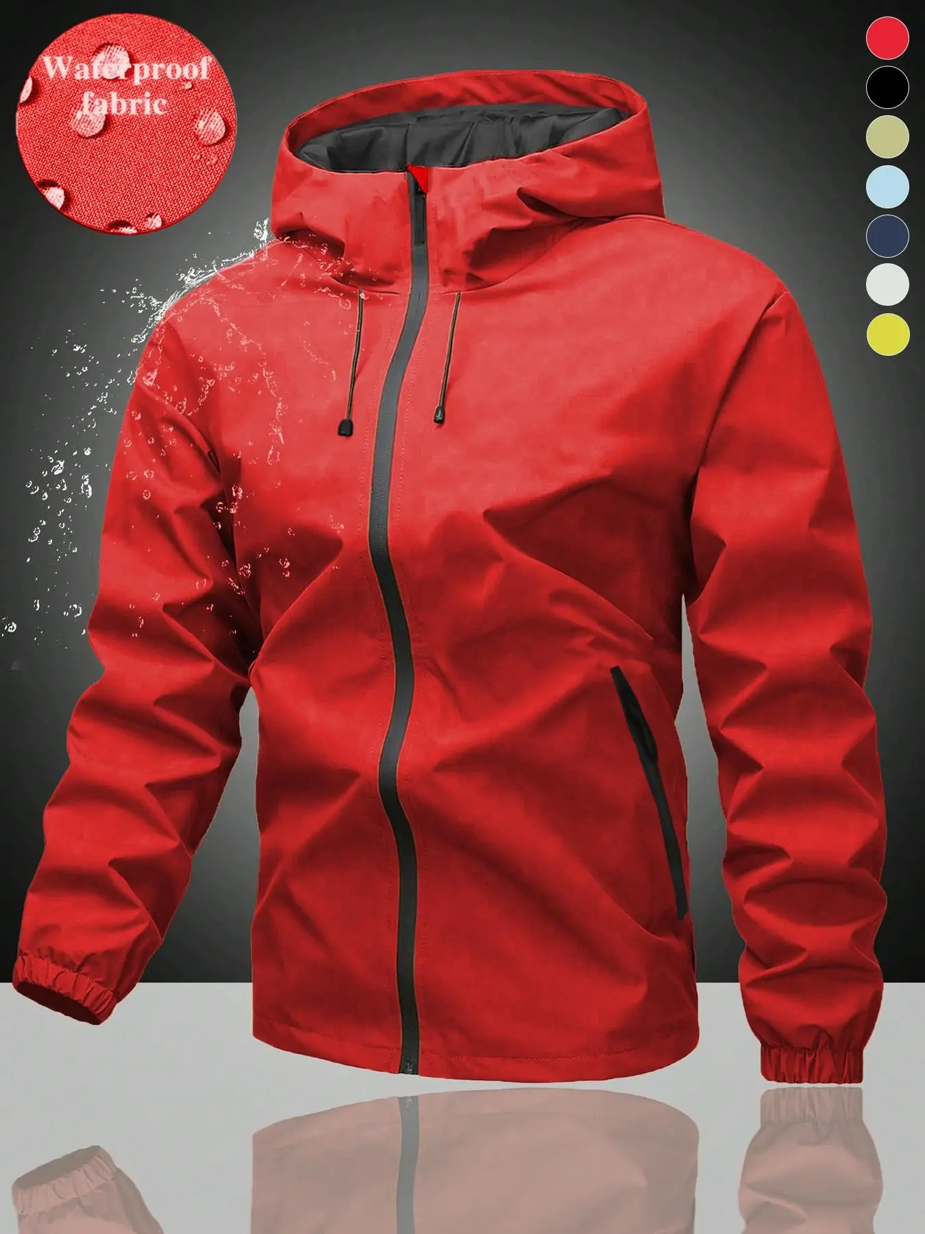 Unisex Waterproof Windproof Hooded Jacket, Outdoor waterproofing for the rainy season,Drawstring Zipper Design, Long Sleeve Pocket Outerwear, Ideal for Outdoor Activities, All Seasons Men's Clothing