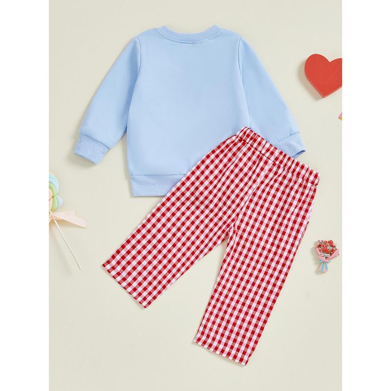 Toddler Baby Boy Outfits Valentine's Day Truck Heart Print Pullover Sweatshirt and Plaid Pants Spring Winter Set 6M-4Y